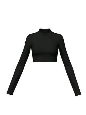Essential Black Mock Neck Long-Sleeve Crop Top